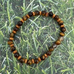 Tiger’s Eye & Carnelian Handcrafted Gemstone Bracelet with Wood Accents